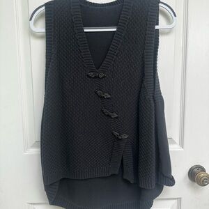 Dark Blue Sleeveless Vest with Asymmetrical Ruffle